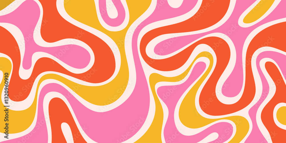 Aufkleber Cool Abstract Psychedelic Groovy Pattern Art. Y2k Trippy Texture Vector Design. Wavy Background.