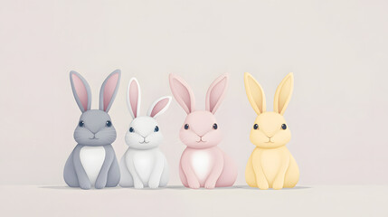 Fototapeta premium Cute and minimalistic vector illustrations of Easter bunnies in soft pastel shades.