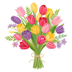 Fototapeta premium colorful tulip bouquet spring flowers floral isolated on white background png