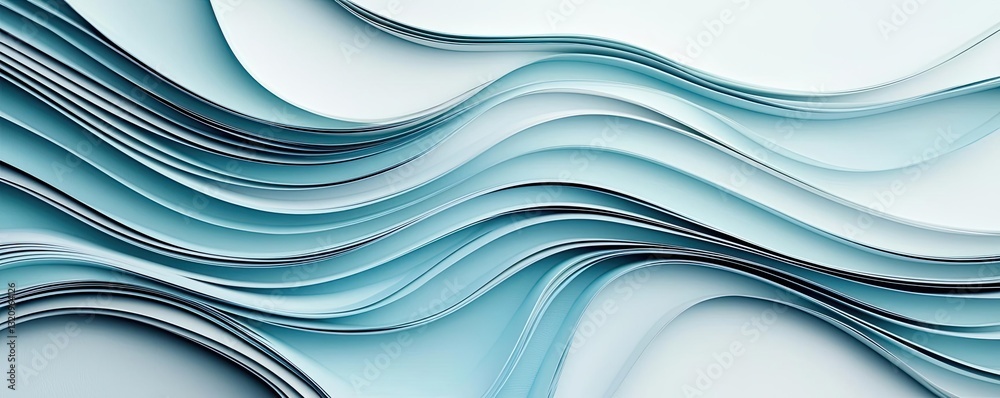 Aufkleber Waterscape abstract background idea. Abstract waves of paper in soft blue tones create a calming, fluid visual effect.