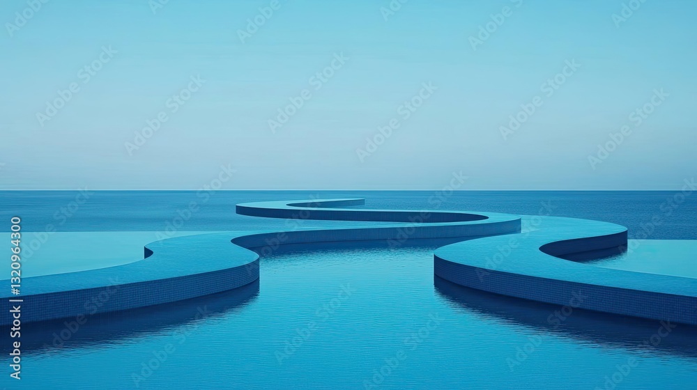 Poster waterscape abstract background idea. serene landscape with a curving pathway leading into a tranquil
