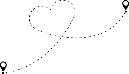 Route icon - two points with dotted path and location pin. Route location icon two pin sign and dotted line.