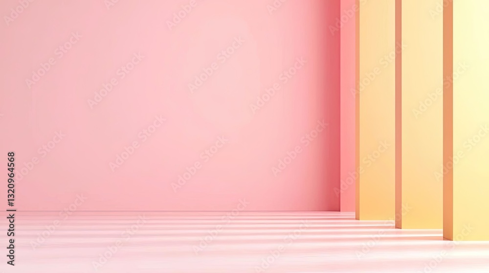 Poster Pastel color illustration abstract background idea. Minimalist design with pink and yellow elements creating a serene and modern atmosphere.