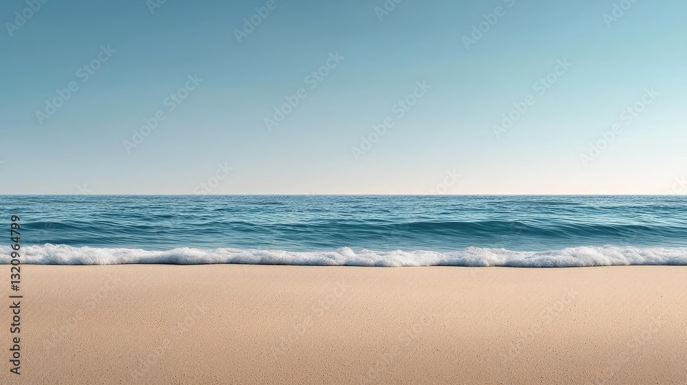 Poster waterscape abstract background idea. serene beach with soft waves and clear blue sky, perfect for re