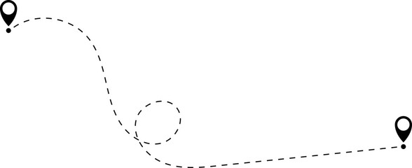 Route icon - two points with dotted path and location pin. Route location icon two pin sign and dotted line.