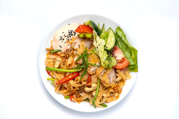 Delicious pasta with meat. Top view