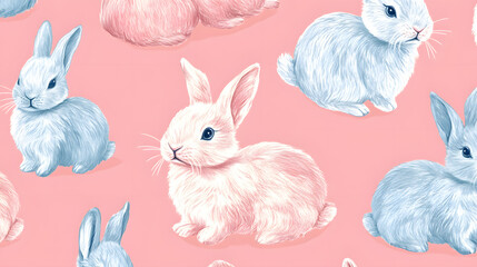 Cute pastel Easter bunnies drawn by hand for Easter-themed decorations.