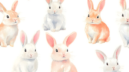 Obraz premium Cute pastel Easter bunnies with soft expressions and delicate details for holiday designs.
