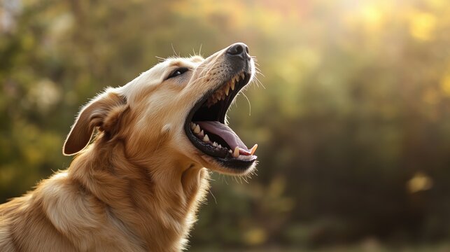 Golden Retriever dog barking with mouth open
