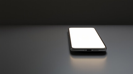 Modern silver smartphone with blank screen on reflective surface