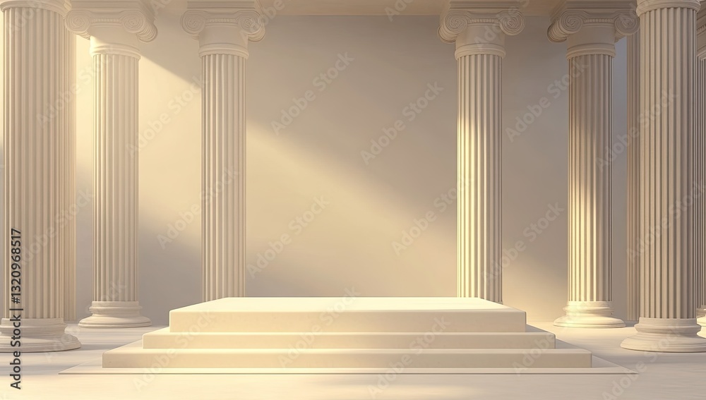 Poster sunlit ancient columns podium