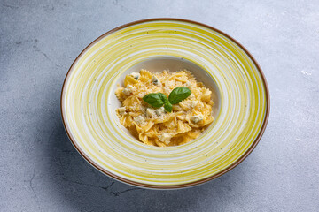 delicious Italian pasta in the restaurant. The view from above