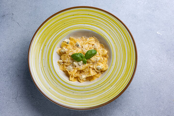 delicious Italian pasta in the restaurant. The view from above