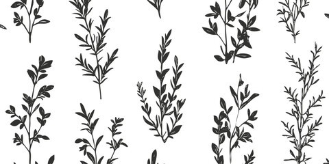 Obraz premium Seamless black and white botanical pattern with elegant leaf illustrations.
