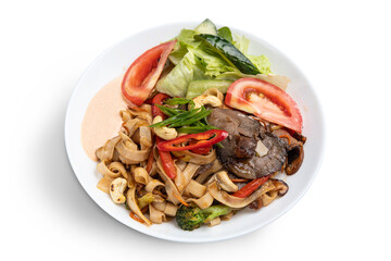 Delicious pasta with meat. Top view