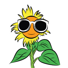 Fototapeta premium sunflower that looks really cool because it's wearing glasses, Vector illustration in flat style. Yellow summer flowers isolated