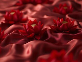 Crimson Lotus Dreams: Floral Serenity on Silken Waves, a Study in Texture and Tone