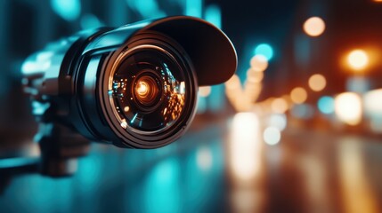This conceptual image highlights a stylish camera, poised for capturing the essence of a vibrant urban landscape, with a focus on modern technology and design aesthetics.