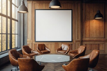 Modern meeting room with large blank canvas (3)