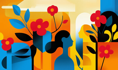 Abstract composition showcasing bold color; geometrical forms, representing bright and colorful springtime