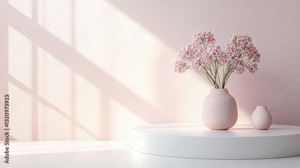 Poster pastel color illustration abstract background idea. delicate flowers in a soft vase highlight a sere