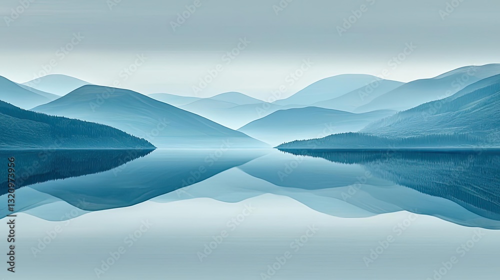 Poster waterscape abstract background idea. serene landscape featuring calm mountains reflecting in tranqui