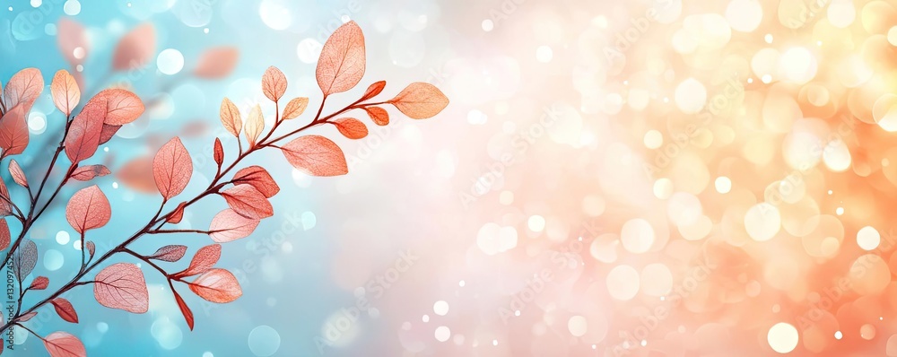 Poster pastel color illustration abstract background idea. a vibrant branch with colorful leaves against a 