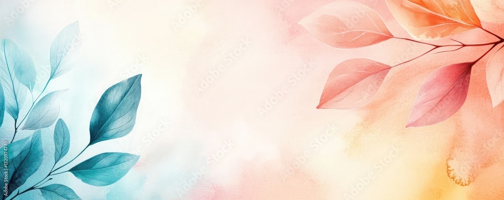 Poster Pastel color illustration abstract background idea. Elegant watercolor leaves in soft gradients for tranquil and artistic compositions.