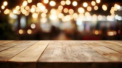 wooden table with bokeh background