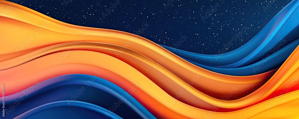 Poster Vibrant color art abstract background concept. Vibrant abstract waves in blue and orange creating a dynamic visual impact.