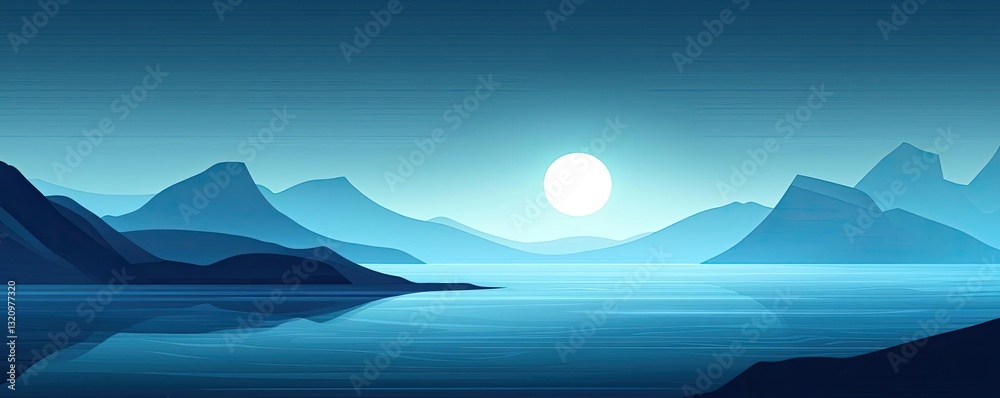 Poster waterscape abstract background idea. a serene and tranquil landscape featuring blue mountains and ca