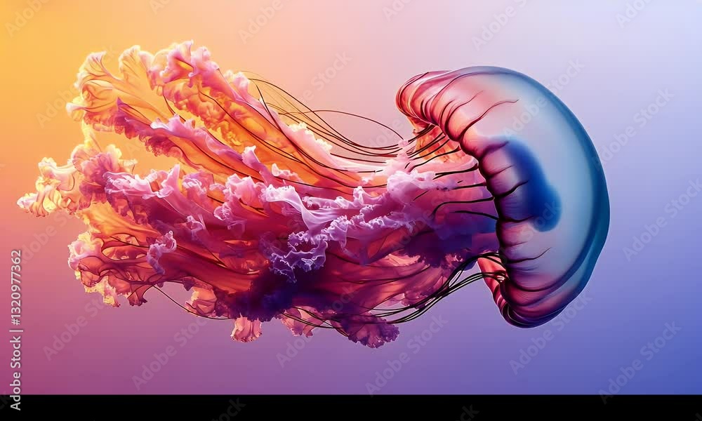 Poster colorful jellyfish in gradient background