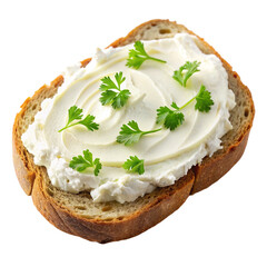 Slice of Bread with Cream Cheese Isolated on White Background
