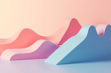 Geometric shapes, gradients, pastel backgrounds. Clean lines, neutral colors