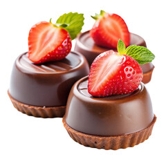 Chocolate Candies with Strawberry Soufflé Isolated on White Background
