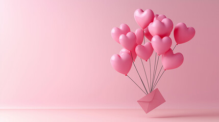 Heart shaped pink balloons floating against soft pink background