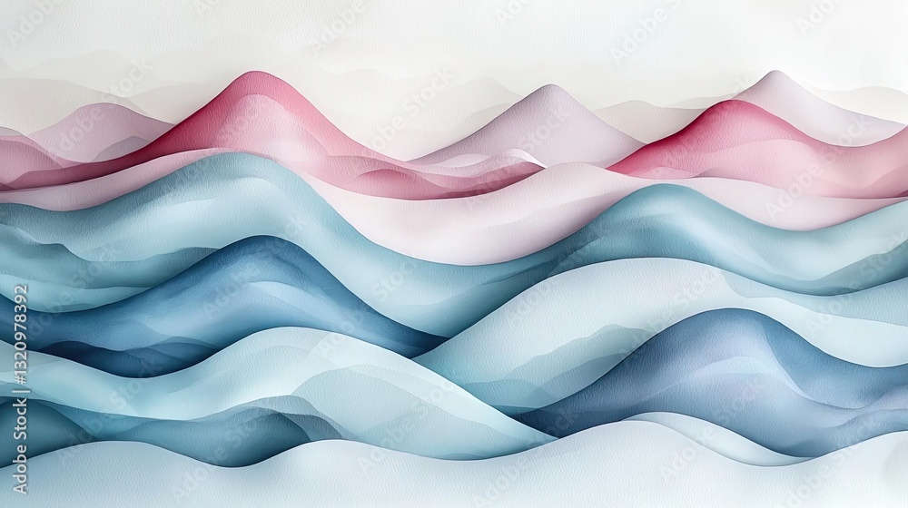 Poster Pastel color illustration abstract background idea. Abstract waves in soft colors create a serene and calming atmosphere.