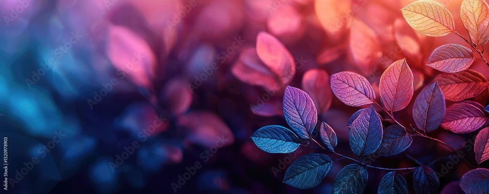 Poster vibrant color art abstract background concept. vibrant leaves illuminated by colorful light, creatin