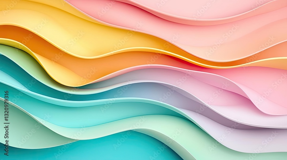 Poster pastel color illustration abstract background idea. colorful wavy backgrounds made of layered paper 