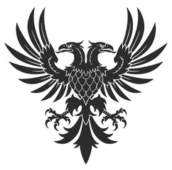 Black vector heraldic eagle with two heads on the white background. 