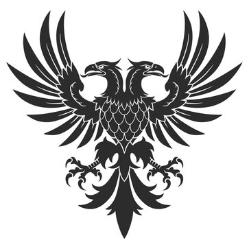 Black vector heraldic eagle with two heads on the white background. 