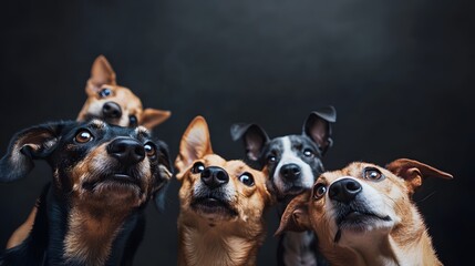 group of dogs on black background