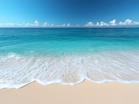 Pristine Beachfront Overlooking Tranquil Turquoise Waters and Horizon
