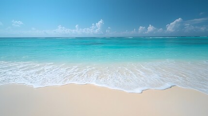 Serene Turquoise Ocean Meets Pristine White Sand Beach with Gentle Waves Lapping the Shore