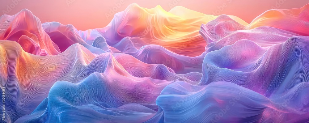 Poster Vibrant color art abstract background concept. Abstract colorful wave patterns create a serene and vibrant digital landscape scene.