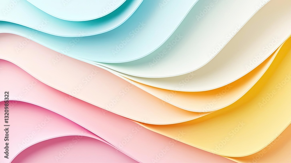 Poster Pastel color illustration abstract background idea. Colorful wavy paper layers creating a soft and soothing visual background.