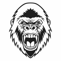 Concept illustration angry gorilla. Face of gorilla isolated on white background, vector image.