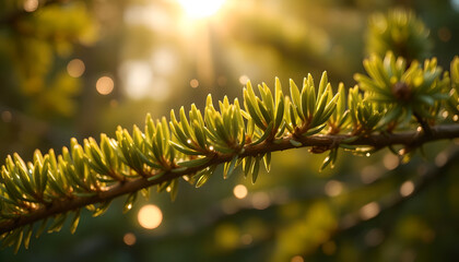 Close-up of Pine Tree &ndash; Detailed View of Pine Needles and Natural Texture