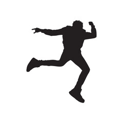 Silhouette of a male dancer in an action pose, showcasing a slim man in a dynamic dance position.
