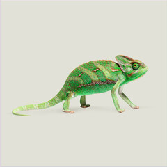 Studio shot of a green veiled chameleon standing on a white background